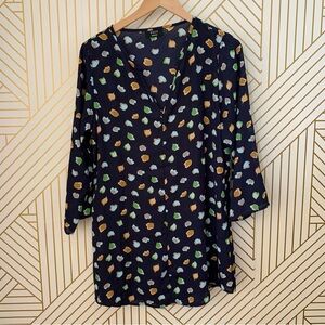 Vici Chiffon V neck abstract brush stroke leaves leaf pattern polka dot like M